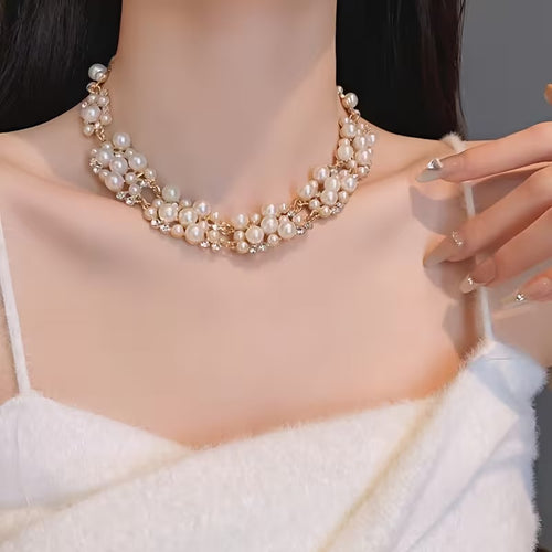 An Elegant Pearl Choker Necklace and Earrings Set